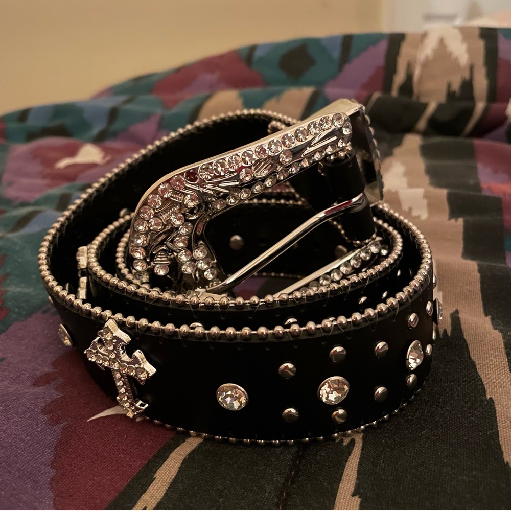 Black Cross Rhinestone Belt - Picture 3 of 10